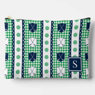 Bolsito Accesorio Grande Crest de Golf a Cuadros Preppy - Verde y Azul Mari