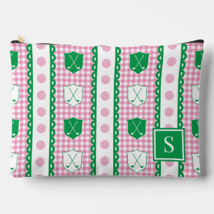Bolsito Accesorio Grande Crest de Golf Preppy a Cuadros - Rosa y Verde