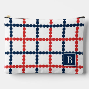 Bolsito Accesorio Grande Cuadrícula de cuentas Preppy Roja y Azul