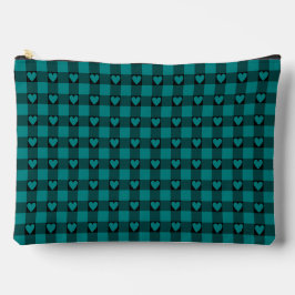 Bolsito Accesorio Grande Cuadro de corazón de búfalo negro azul verdoso