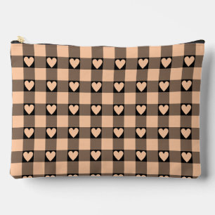 Bolsito Accesorio Grande Cuadro de corazón de búfalo negro melocotón albari