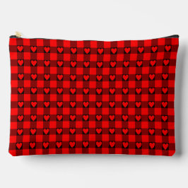 Bolsito Accesorio Grande Cuadro de corazón de búfalo rojo y negro