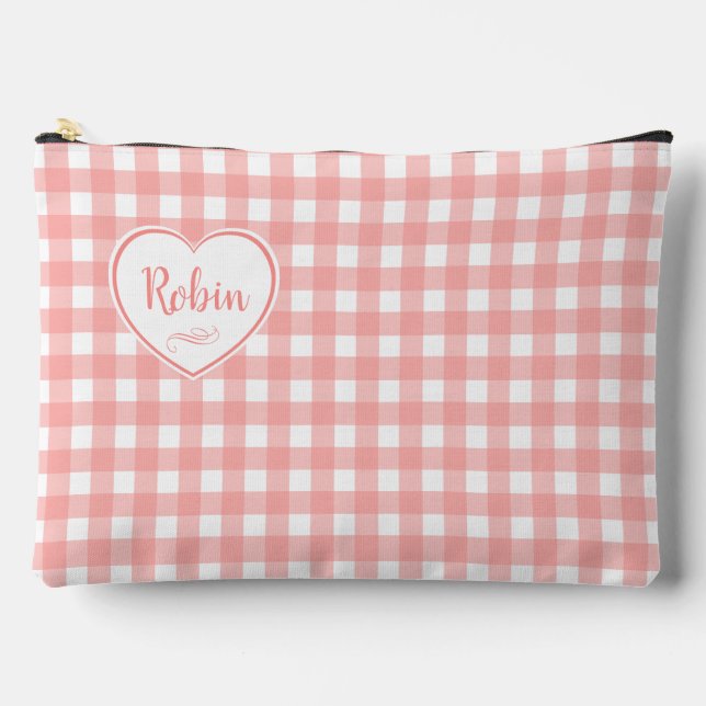 Bolsito Accesorio Grande Cuadro de Gingham Rosa Claro (Anverso)