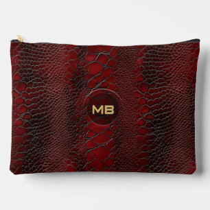 Bolsito Accesorio Grande Cuero de serpiente rojo con estampado de monograma