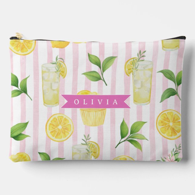 Bolsito Accesorio Grande Cupcake de limonada de acuarela personalizada con  (Anverso)