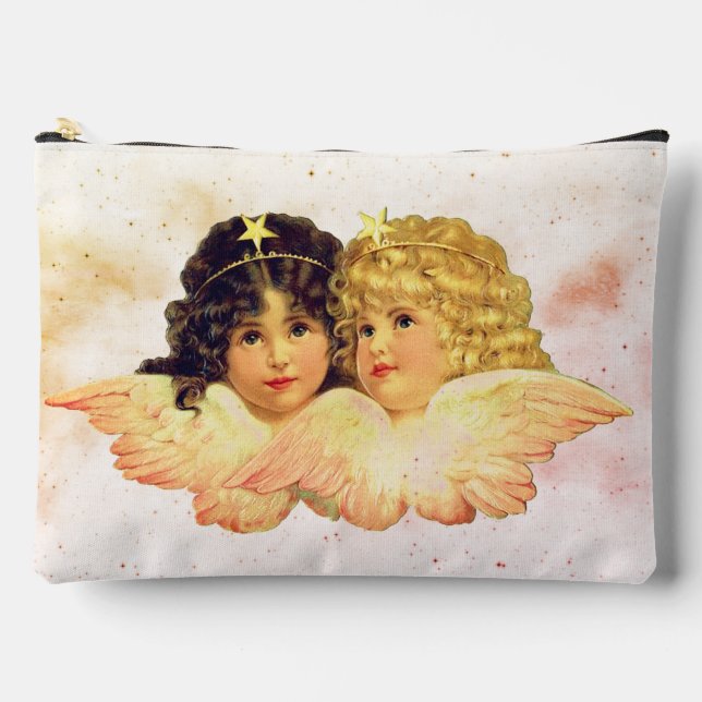 BOLSITO ACCESORIO GRANDE CUSTOM TOILETRY BAGS TWIN ANGELS WITH CLOUDS (Anverso)