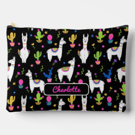 Bolsito Accesorio Grande Cute Colorful Alpaca Cactus Custom Name Black