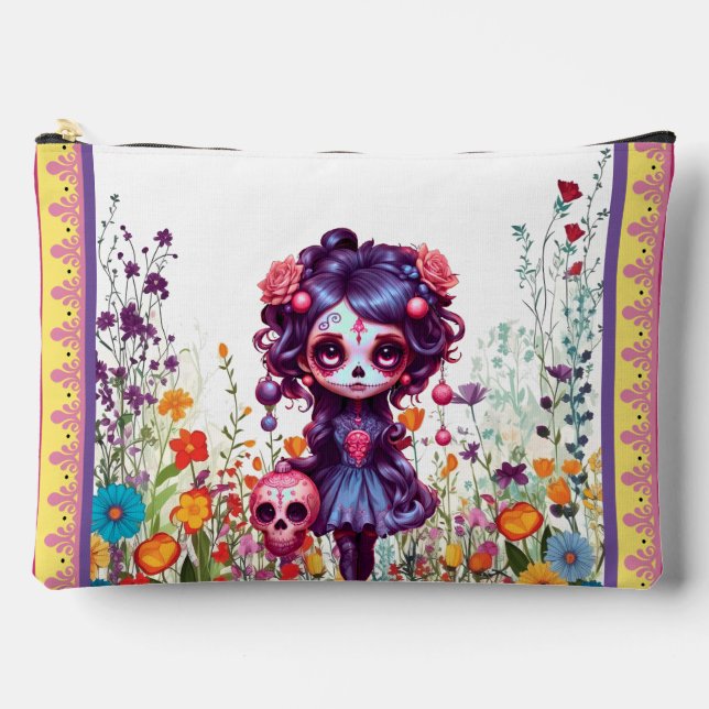 Bolsito Accesorio Grande Cute Gothic Garden Sugar Skull (Anverso)