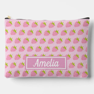 Bolsito Accesorio Grande Cute Patrón de Fresa Rosa Personalizado Femenino