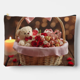 Bolsito Accesorio Grande Cute Teddy Rose Basket Romantic Valentine Makeup