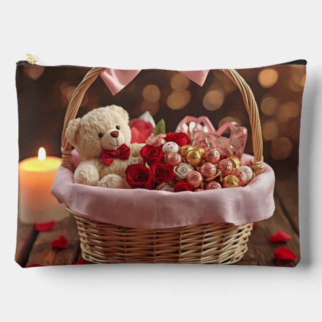 Bolsito Accesorio Grande Cute Teddy Rose Basket Romantic Valentine Makeup (Anverso)