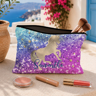 Bolsito Accesorio Grande Cute unicornio rosa Glitter arcoiris dorado monogr