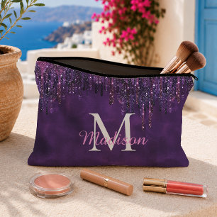 Bolsito Accesorio Grande Cute Unicornio rosa morado con Glitter Drips monog