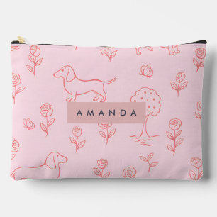 Bolsito Accesorio Grande Dachshund Rosa Personalizado y Flor