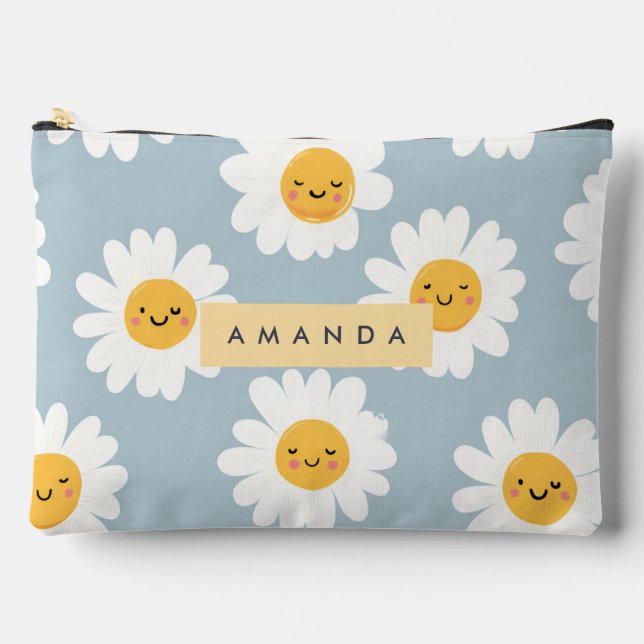 Bolsito Accesorio Grande Daisy sonriente personalizada de Cute Pastel (Anverso)