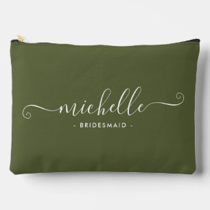 Bolsito Accesorio Grande Dama de Honor Personalizada Minimalista Aceituna d