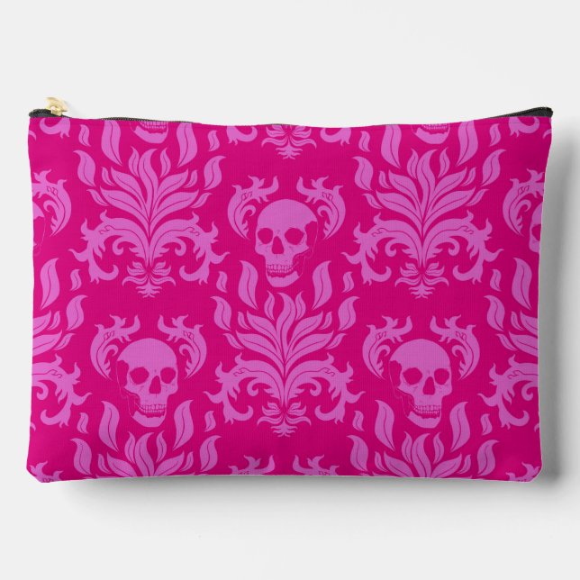 Bolsito Accesorio Grande Damasco de llamas de cráneo en rosa de burbujas en (Anverso)
