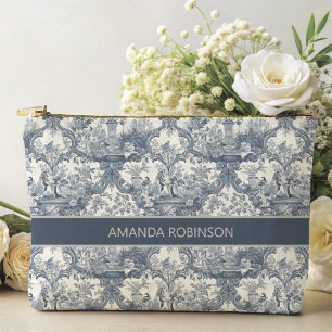 Bolsito Accesorio Grande Damasco floral vintage Blue toile de jouy monogram