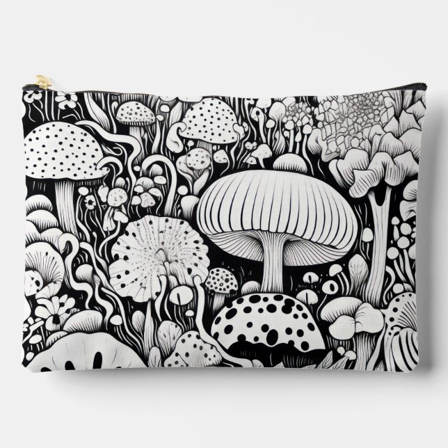 Bolsito Accesorio Grande Dibujo de la línea de hongos (Anverso)