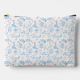 Bolsito Accesorio Grande Diseño floral boho estampado en bloque azul rosa f