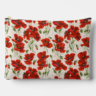 Bolsito Accesorio Grande Diseño Floral de Amapola Roja Vintage Arte Botánic