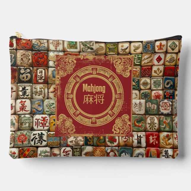 Bolsito Accesorio Grande Diseños Antiguos de Mahjong (Anverso)