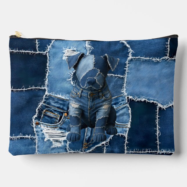 Bolsito Accesorio Grande Dog Patchwork Art Denim (Anverso)