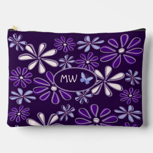 Bolsito Accesorio Grande Doodle de mariposa de flor violeta negra monograma