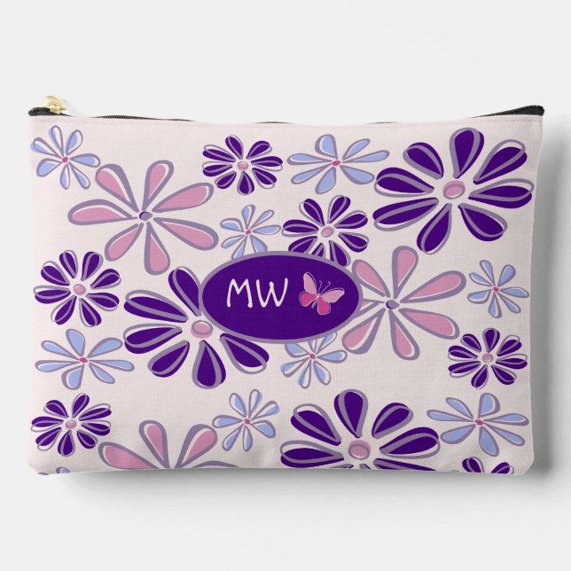 Bolsito Accesorio Grande Doodle monogramado de mariposa de flor púrpura ros (Anverso)