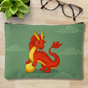 Bolsito Accesorio Grande Dragón Chino Rojo sobre Verde