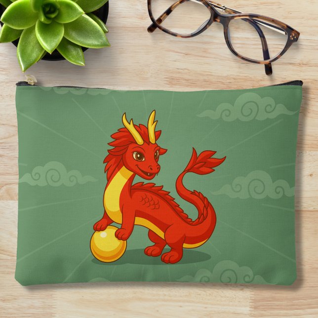 Bolsito Accesorio Grande Dragón Chino Rojo sobre Verde (Subido por el creador)