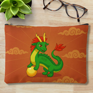 Bolsito Accesorio Grande Dragón Chino Verde sobre Rojo