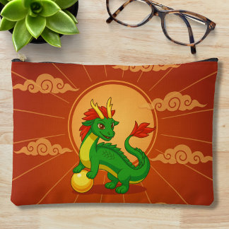 Bolsito Accesorio Grande Dragón Chino Verde sobre Rojo