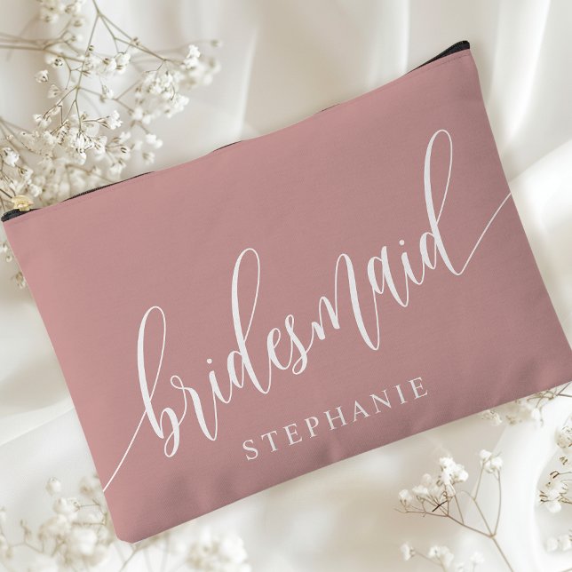Bolsito Accesorio Grande Dusty Rosa Bridesmaid Caligrafía moderna (Subido por el creador)