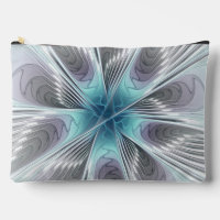 Elegancia Moderno Arte Fractal Flor Gris Azul Blan