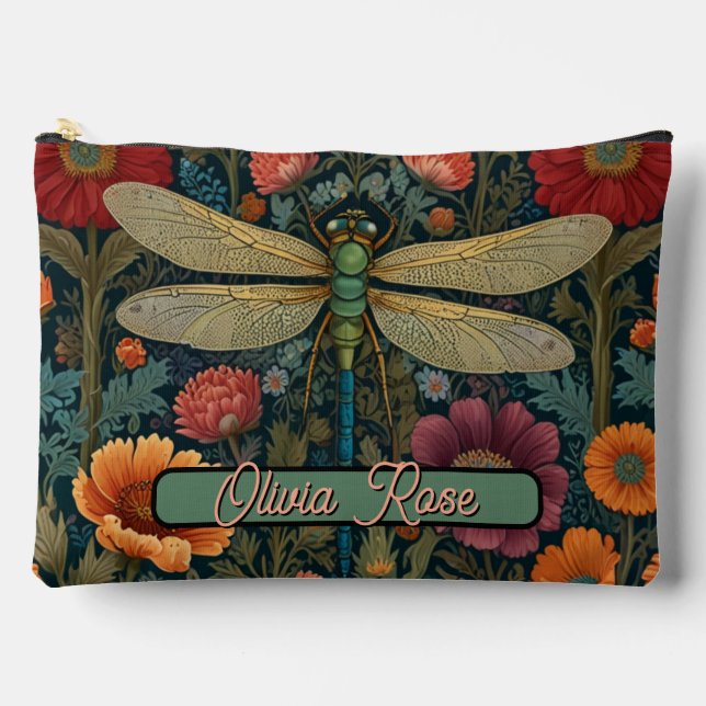 Bolsito Accesorio Grande Elegant art nouveau Autumn floral Dragonfly (Anverso)