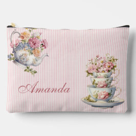 Bolsito Accesorio Grande Elegant Floral Tea cup & teapot Print Cut Sew Bag