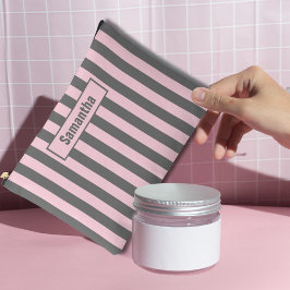 Bolsito Accesorio Grande Elegant Pink and Gray stripes Minimalist Custom