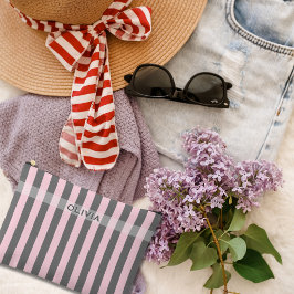 Bolsito Accesorio Grande Elegant Pink and Gray stripes Minimalist Custom