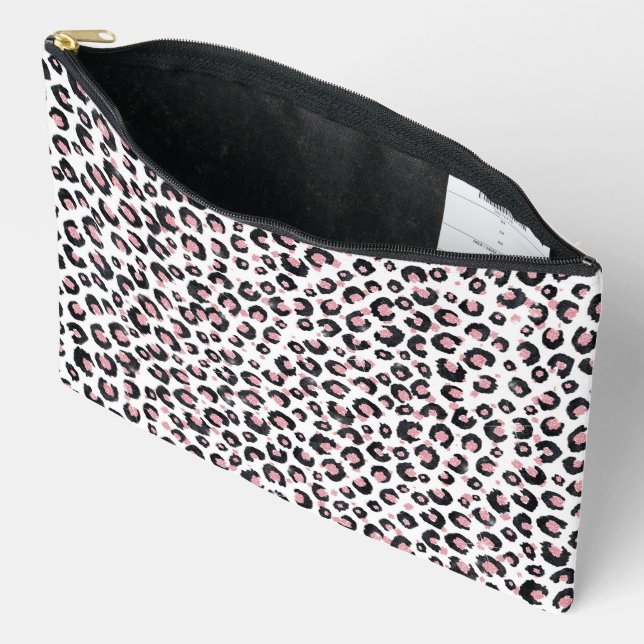 Bolsito Accesorio Grande Elegant Rose Gold Black Leopard Pattern (Abierto)