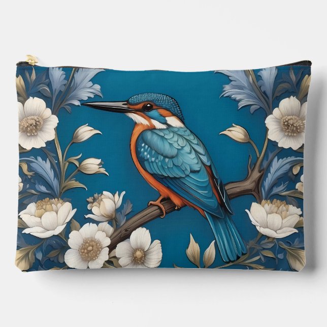 Bolsito Accesorio Grande Elegant Turquoise Kingfisher Bird Floral  (Anverso)