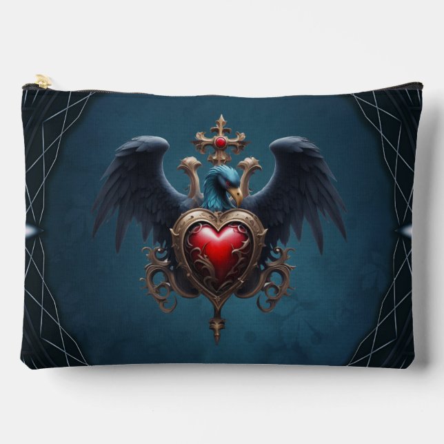 Bolsito Accesorio Grande Elegante corazón gótico con pájaro de fantasía. (Anverso)