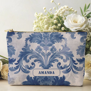 Bolsito Accesorio Grande Elegante damasco Blue toile de jouy monograma