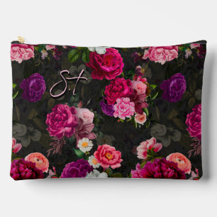 Bolsito Accesorio Grande Elegante Floral Rosa Monograma Negro