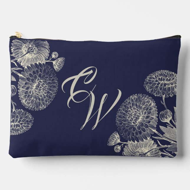 Bolsito Accesorio Grande Elegante Mamá floral de marfil azul de la marina (Anverso)