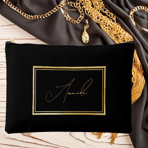 Bolsito Accesorio Grande Elegante marco dorado sobre negro personalizado