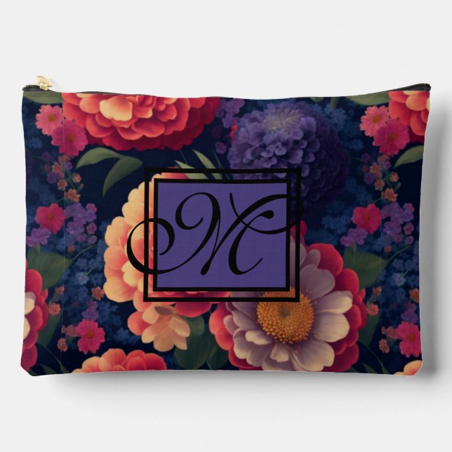 Bolsito Accesorio Grande Elegante monograma romántico floral naranja rojo (Anverso)