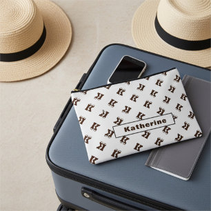 Bolsito Accesorio Grande Elegante Patrón Alfabeto Monogramado Simple Marrón