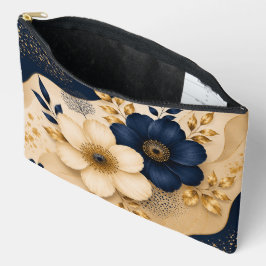 Bolsito Accesorio Grande Elegante patrón floral botánico en azul marino y d