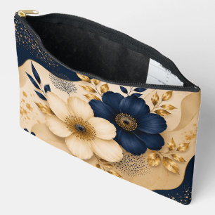 Bolsito Accesorio Grande Elegante patrón floral botánico en azul marino y d